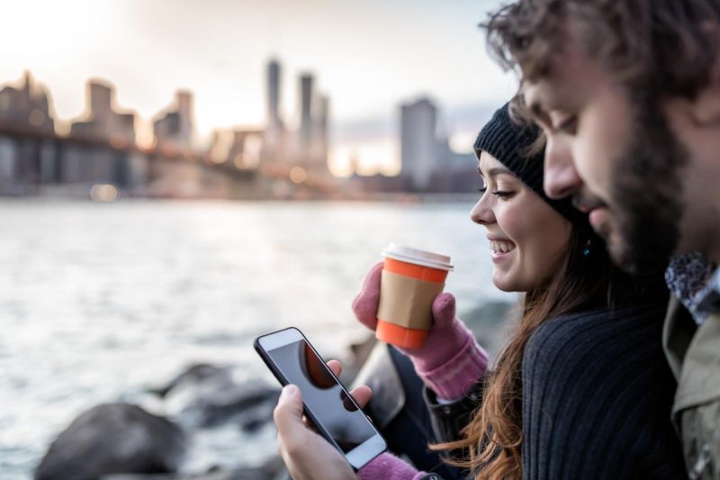 Even outside, couples are always on their phones
