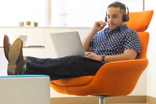 A man doing online teletherapy